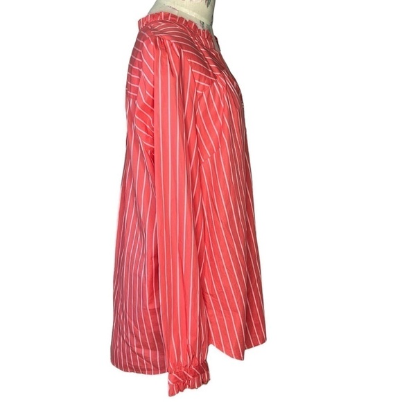 Talbots 100% cotton, coral & white pinstriped button-down ruffle trim shirt Sz L - Picture 3 of 15